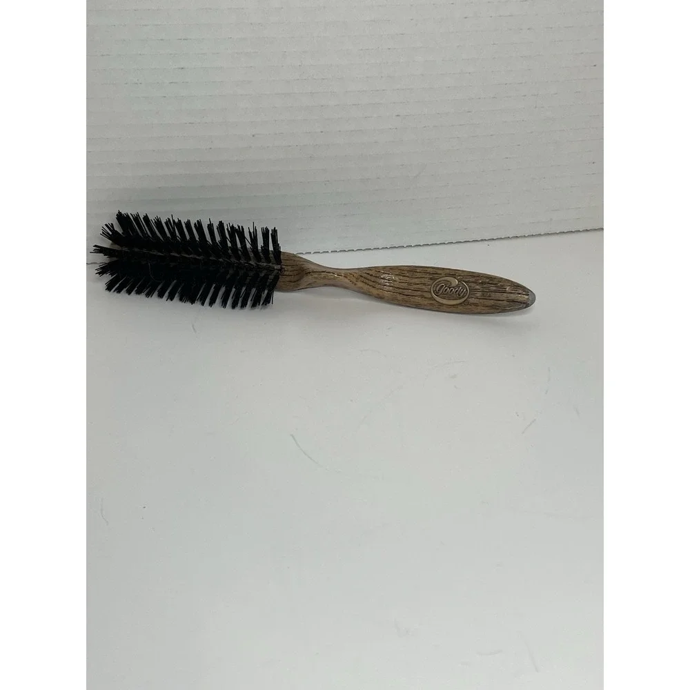 Vintage Goody Faux Wood Grain Hair Brush Nylon Bristles Thumb Grip Handle